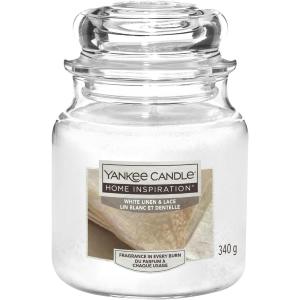 GIARA MEDIA YANKEE CANDLE 340G CANDELA PROFUMATA WHITE LINEN E LACE