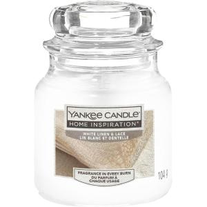 GIARA PICCOLA YANKEE CANDLE 104G CANDELA PROFUMATA WHITE LINEN E LACE