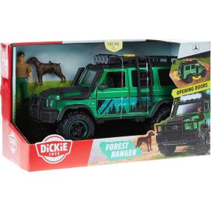 SET JEEP VERDE FOREST RANGER MERCEDES IN SCALA 1:24 + PERSONAGGIO E CAGNOLINO