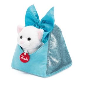 PELUCHE GATTINO BIANCO IN BORSA AZZURRA CON FIOCCO