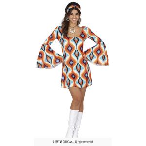 COSTUME VESTITO AZZURRO E ARANCIONE ANNI 70 ADULTA TAGLIA 36-38 (S)