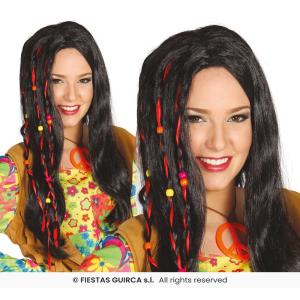 PARRUCA NERA HIPPIE CON NASTRI E PERLE IN SCATOLA DONNA