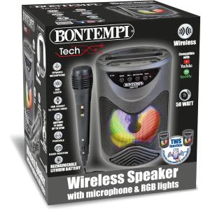 AMPLIFICATORE WIRELESS CON MICROFONO DINAMICO EFFETTI LUMINOSI ED EFFETTO ECO