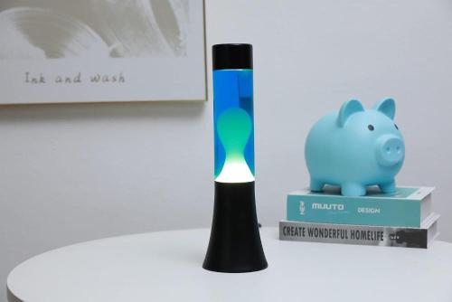 LAMPADA LAVA BASE NERA LIQUIDO BLU/BIANCO 30 CM