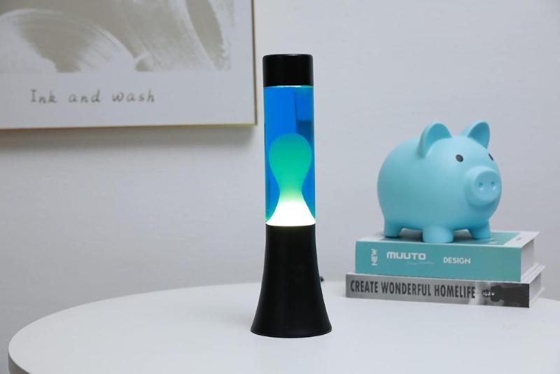 LAMPADA LAVA BASE NERA LIQUIDO BLU/BIANCO 30 CM