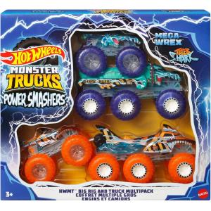HOT WHEELS MONSTER TRUCKS - MULTIPACK CAMION, SET CON TIGER SHARK E MEGA WREX