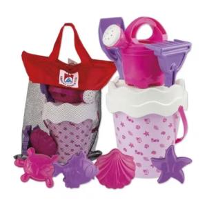 SECCHIELLO PALETTA E ACCESSORI MARE "CONCHIGLIA" IN BORSA RETE