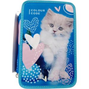 ASTUCCIO 3 ZIP COLOUR CODE ANIMAL SNAPSHOT ROSA/BLU GATTINO