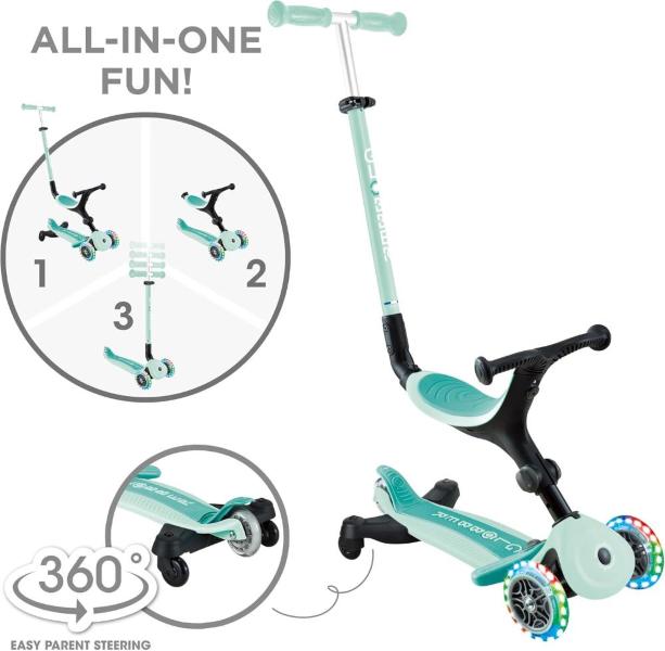 GLOBBER MONOPATTINO EVOLUTIVO GO-UP ACTIVE LIGHTS 360° - VERDE MENTA MINT-DARK MINT