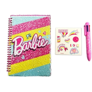 BARBIE - MY NOTEBOOK QUADERNO CON PAILLETTES REVERSIBILI E PENNA MULTICOLORI