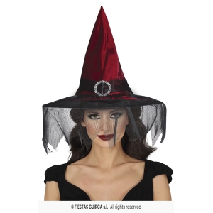 CAPPELLO STREGA GRANATA CON VELO
