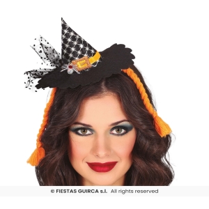 CERCHIETTO MINI CAPPELLO STREGA / TRECCE ARANCIONI