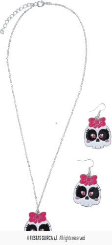 KIT ORECCHINI E COLLANA HALLOWEEN - TESCHIO CON FIOCCO
