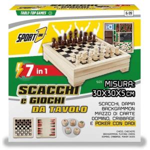 GIOCO DA TAVOLO SCACCHI E GIOCHI DA TAVOLO 7 IN 1:SCACCHI, DAMA, BACKGAMMON, CARTE, DOMINO, SHANGAI E POKER CON DADI