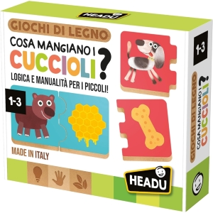 HEADU - COSA MANGIANO I CUCCIOLI - LOGICA E MANUALITÀ PER I PICCOLI | GIOCO EDUCATIVO BAMBINI 2 3 4 ANNI