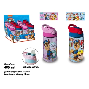 BORRACCIA TRASPARENTE CON CANNUCCIA IN SK 480 ML PAW PATROL