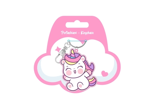 PORTACHIAVI CON STRASS E CHARMS UNICORNO