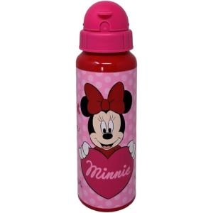 BORRACCIA ALLUMINIO CON CANNUCCIA 550 ML MINNIE CON FANTASIA A POIS E CUORICINI