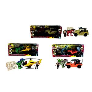 DINO WORLD - DINOSAURO C/MEZZO, PERSONAGGIO E ACCESSORI