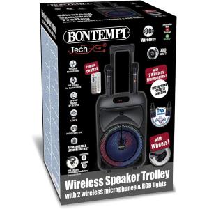 CASSA TROLLEY ACUSTICA WIRELESS CON 2 MICROFONI LUCI RGB FUNZIONI TWS 48X29X24 CM