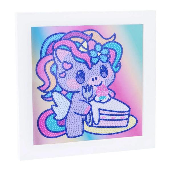 DIAMANTINY KAWAII UNICORNO CON TORTA SU TELA MULTICOLORE