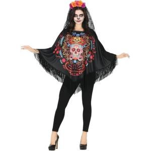COSTUME PONCHO MESSICANO SCHELETRO GIORNO DEI MORTI ADULTA TAGLIA M 38-40