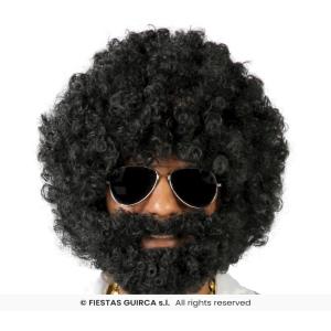 PARRUCCA AFRO CON BARBA NERA IN SCATOLA