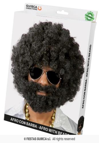 PARRUCCA AFRO CON BARBA NERA IN SCATOLA