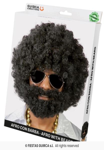 PARRUCCA AFRO CON BARBA NERA IN SCATOLA