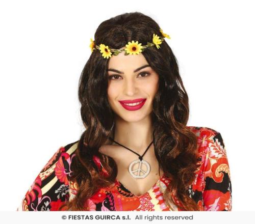 PARRUCCA HIPPIE CON CORONA DI FIORI IN SCATOLA