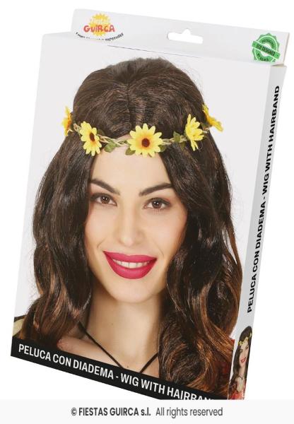 PARRUCCA HIPPIE CON CORONA DI FIORI IN SCATOLA