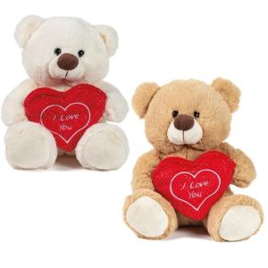 PELUCHE SAN VALENTINO ORSO 2 COLORI 23 CM CON TASCA CUORE E VELCRO