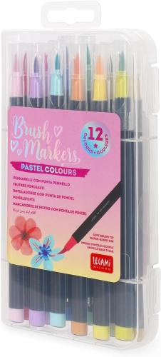 BRUSH MARKERS - SET 12 PENNARELLI PUNTA FLESSIBILE PASTEL COLOURS COLORI PASTELLO