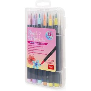 BRUSH MARKERS - SET 12 PENNARELLI PUNTA FLESSIBILE PASTEL COLOURS COLORI PASTELLO