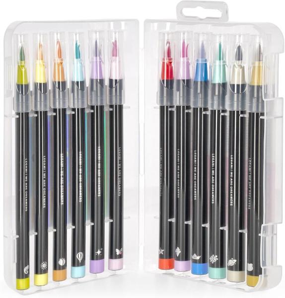 BRUSH MARKERS - SET 12 PENNARELLI PUNTA FLESSIBILE PASTEL COLOURS COLORI PASTELLO