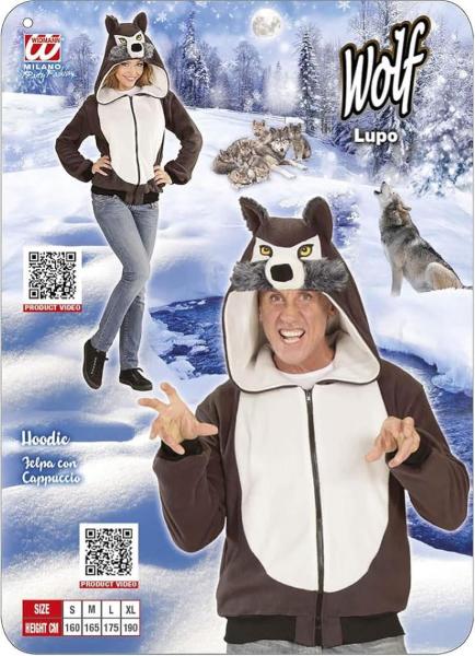 COSTUME FELPA IN PILE CON CAPPUCCIO UNISEX LUPO TAGLIA L-XL