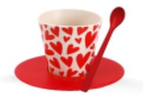 SET TAZZINA, PIATTINO E CUCCHIAINO IN RPET FOLLOW YOUR HEART