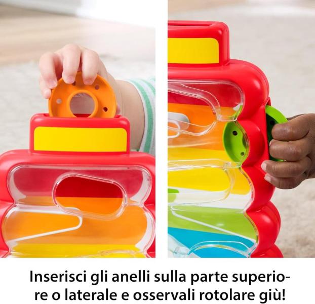 DROP THROUGH ROCK-A-STACK PIRAMIDE 5 ANELLI, VERSIONE CON BASE DONDOLANTE E LABIRINTO