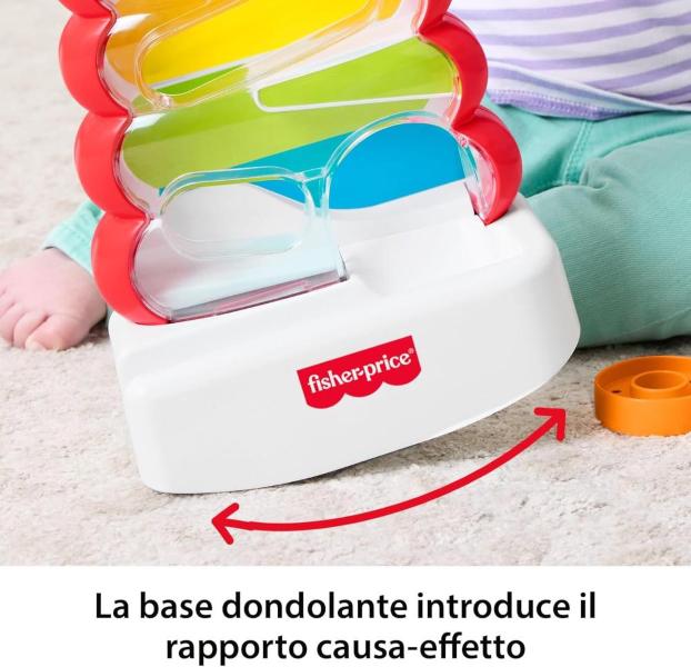 DROP THROUGH ROCK-A-STACK PIRAMIDE 5 ANELLI, VERSIONE CON BASE DONDOLANTE E LABIRINTO