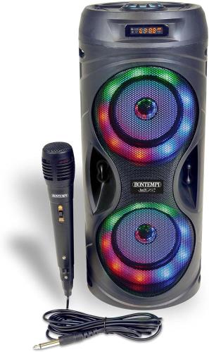 AMPLIFICATORE WIRELESS KARAOKE CON MICROFONO DINAMICO ED EFFETTI LUMINOSI 41,4x18,8x18,8 CM