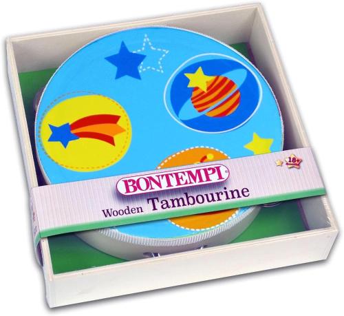 TAMBURELLO CON STRUTTURA IN LEGNO COLORATO CON 6 CIMBALI DIAM. 18 CM