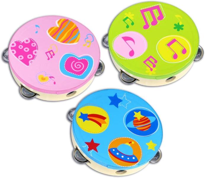 TAMBURELLO CON STRUTTURA IN LEGNO COLORATO CON 6 CIMBALI DIAM. 18 CM