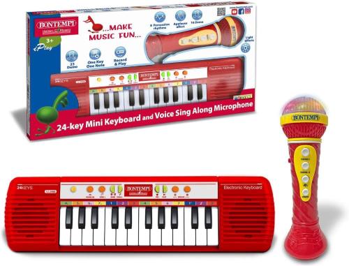 TASTIERA 24 TASTI CON MICROFONO KARAOKE ROSSA