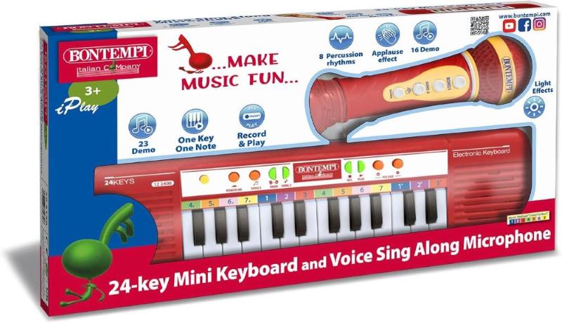 TASTIERA 24 TASTI CON MICROFONO KARAOKE ROSSA