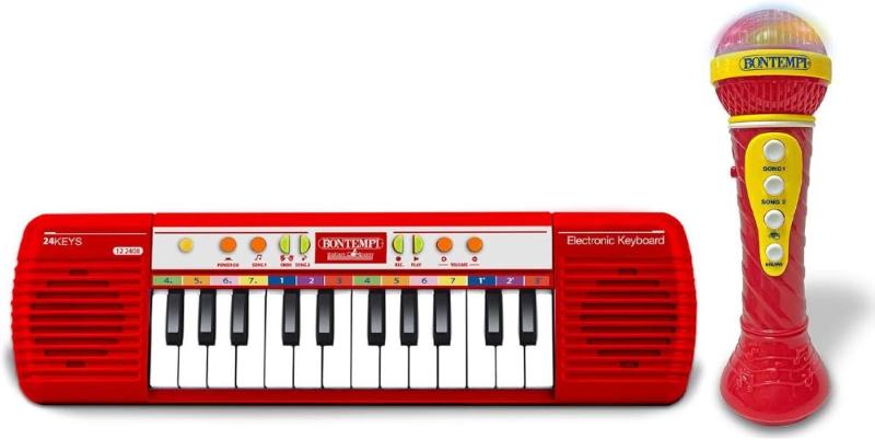 TASTIERA 24 TASTI CON MICROFONO KARAOKE ROSSA