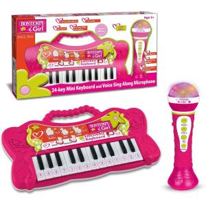 TASTIERA 24 TASTI CON MICROFONO KARAOKE FUXIA FEMMINILE