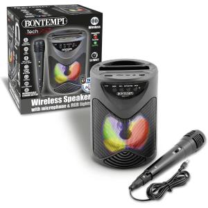 AMPLIFICATORE WIRELESS KARAOKE CON MICROFONO DINAMICO EFFETTI LUMINOSI ED EFFETTO ECO