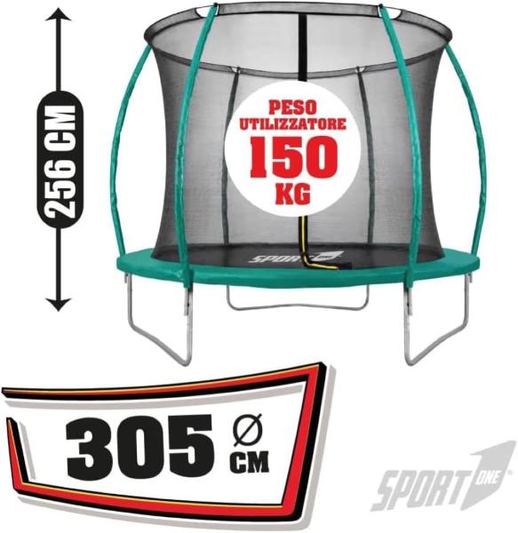 TAPPETO ELASTICO VERDE PUMP 305 CM CON RETE PROTETTIVA