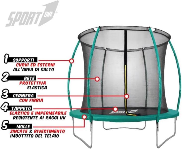 TAPPETO ELASTICO VERDE PUMP 305 CM CON RETE PROTETTIVA