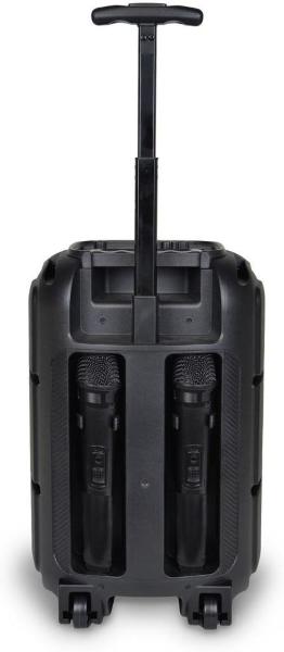 KARAOKE CASSA TROLLEY ACUSTICA WIRELESS CON 2 MICROFONI LUCI RGB FUNZIONI TWS 39.5x22.5x19 CM